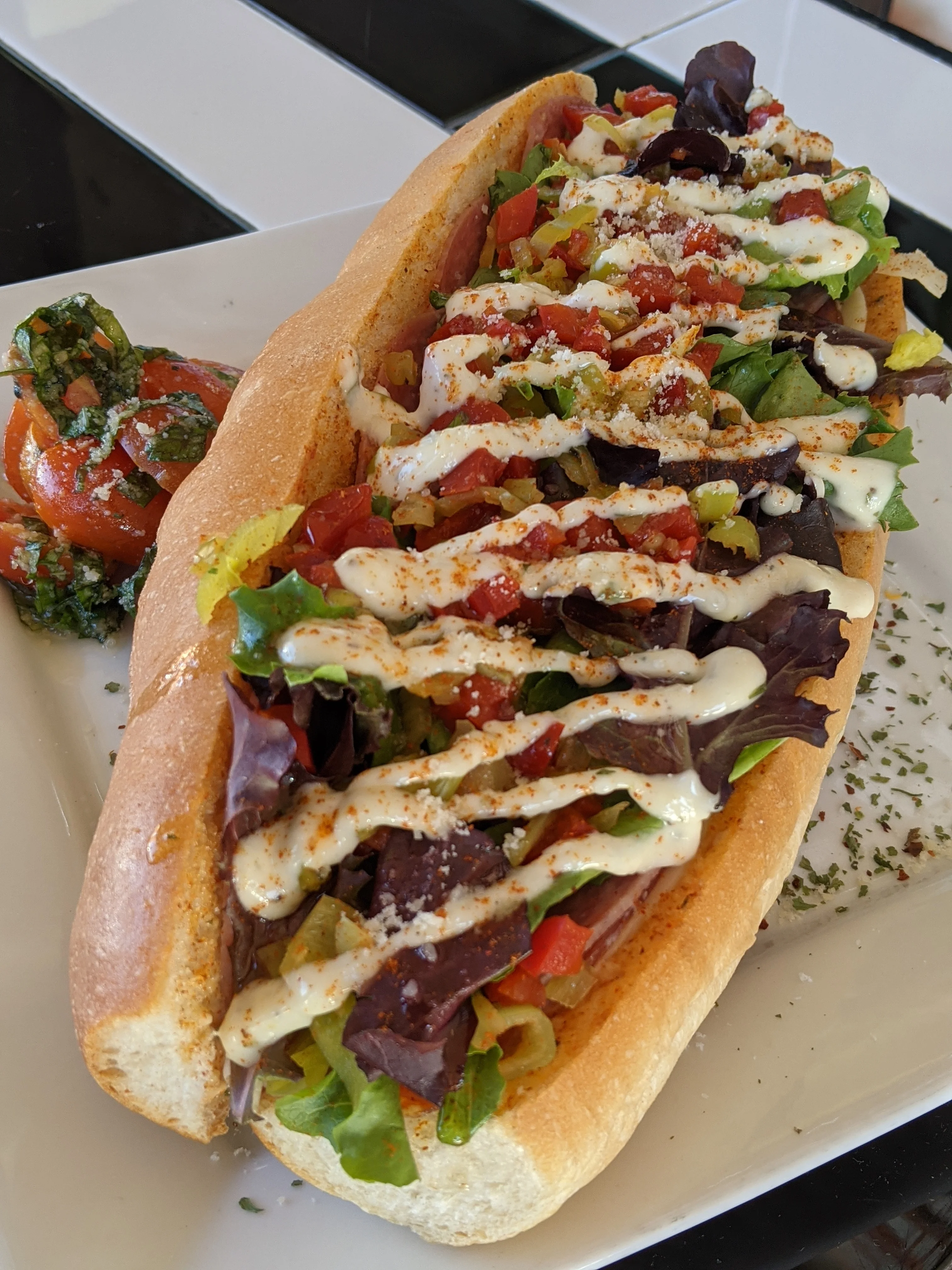 A fully loaded hot dog from Lucino's Pizza