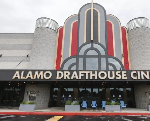 Exterior view of Alamo Drafthouse Cinema with art deco design