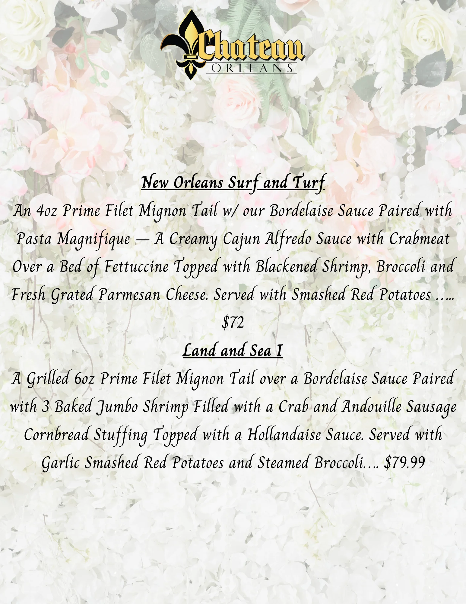 New Orleans surf and turf featuring filet mignon and shrimp