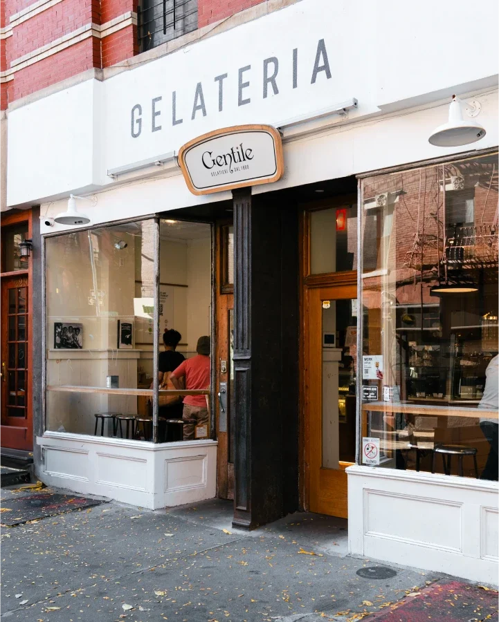 Charming gelateria storefront with large windows