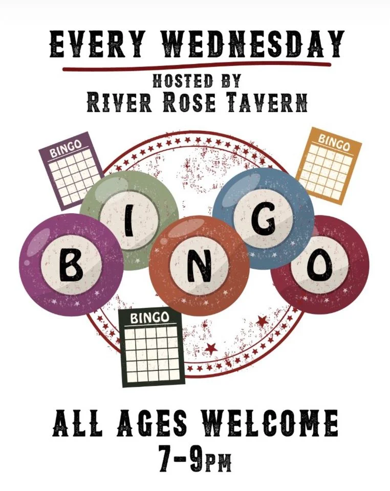 Bingo night event poster at River Rose Tavern