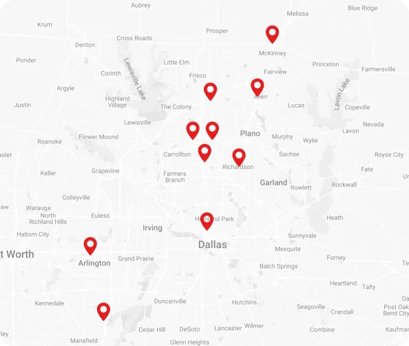 Map showing restaurant locations in Dallas area