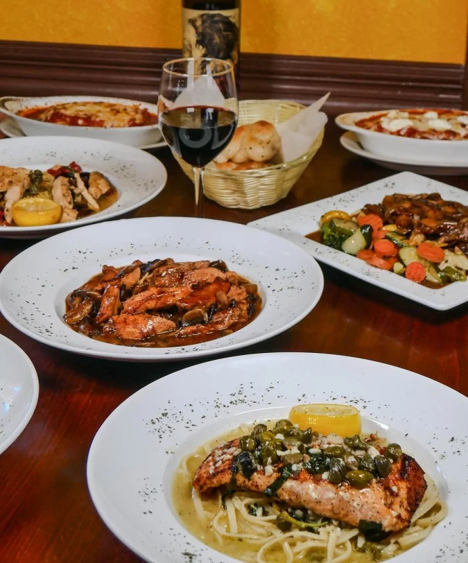 Italian salmon piccata with pasta and vegetables