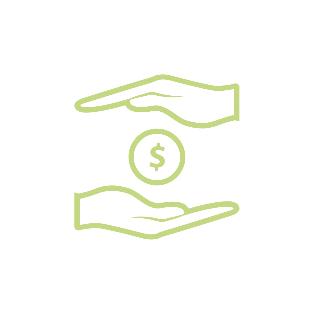 Icon of hands exchanging money symbolizing financial transactions