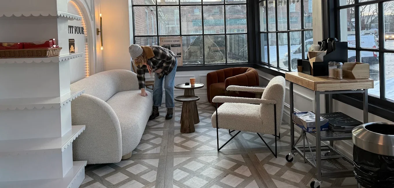 Cozy lounge area with comfortable seating and warm lighting