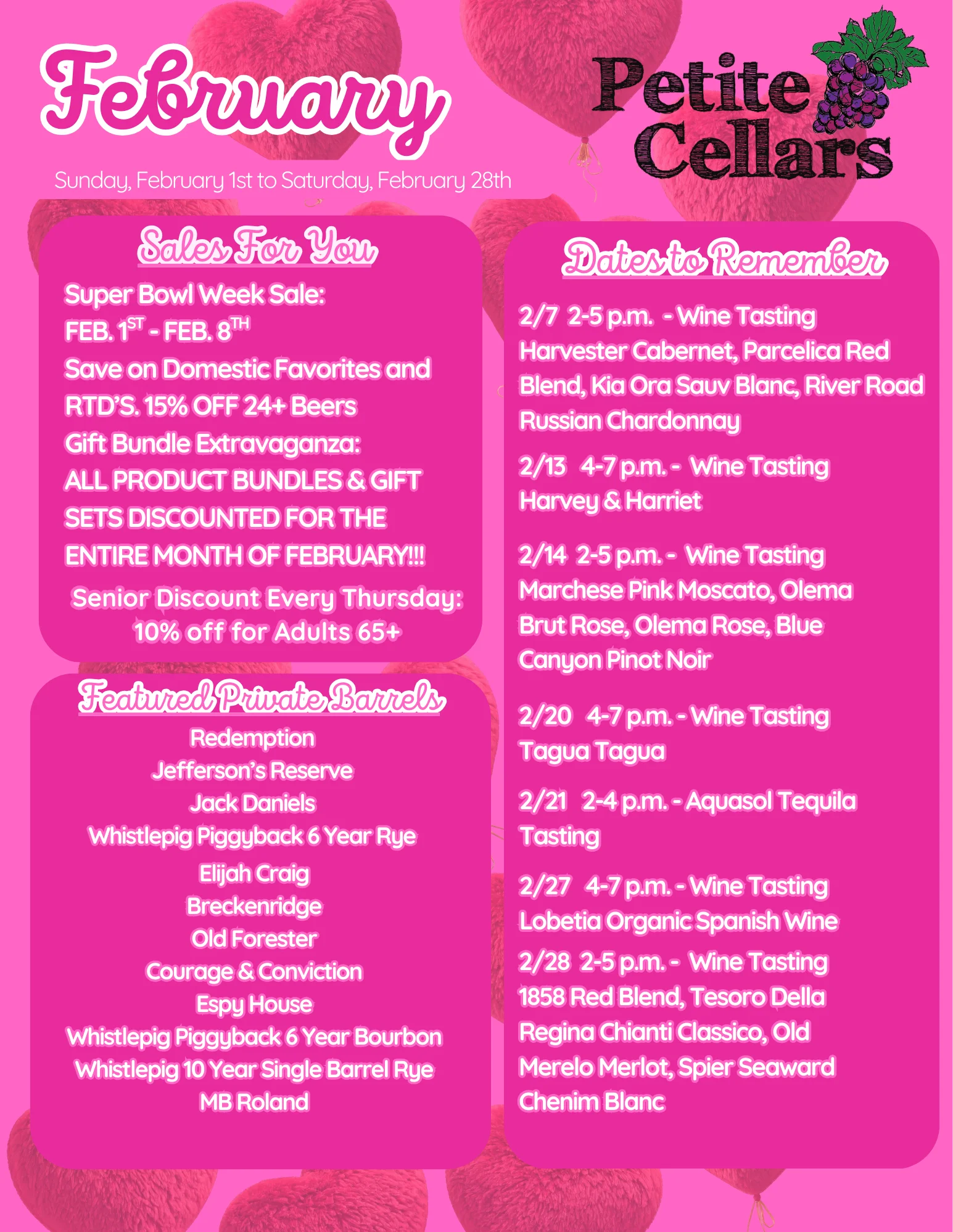 February promotions and wine tasting events at Petite Cellars