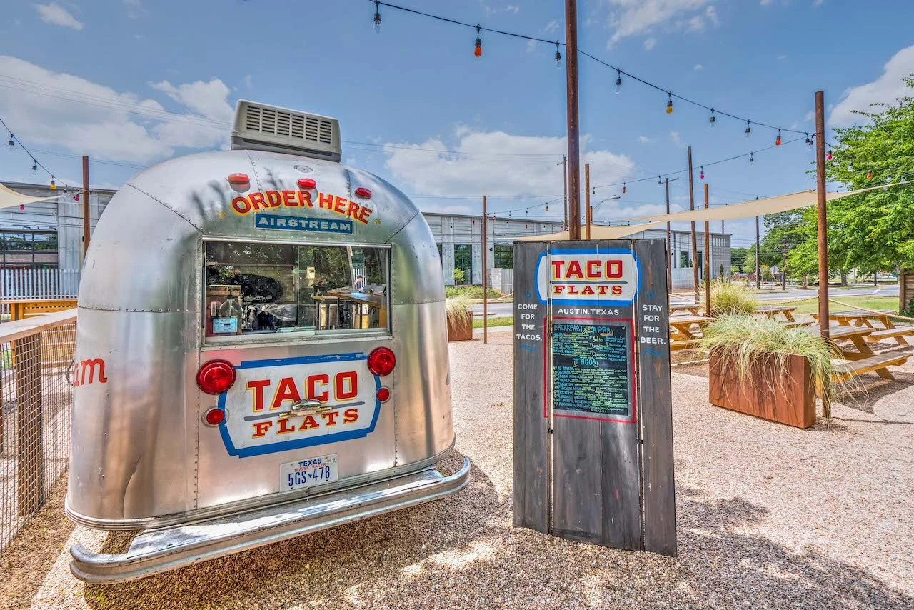 Airstream food truck serving tacos in Austin, Texas