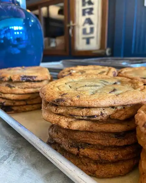 A stack of chocolate chip cookies