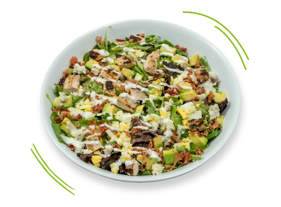 Grilled chicken salad with avocado and hard-boiled eggs