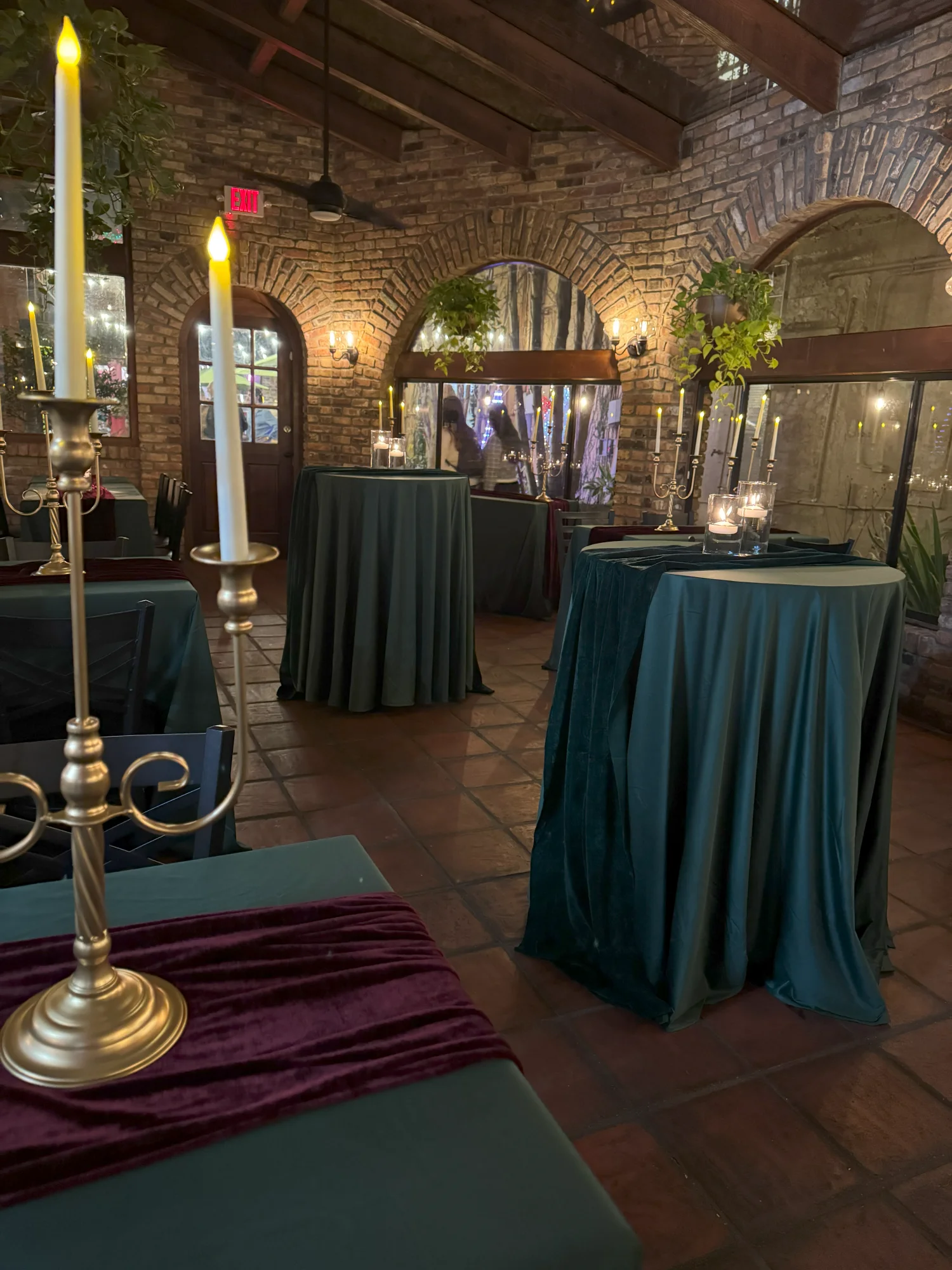 Cozy restaurant interior with elegant tables and warm candlelight