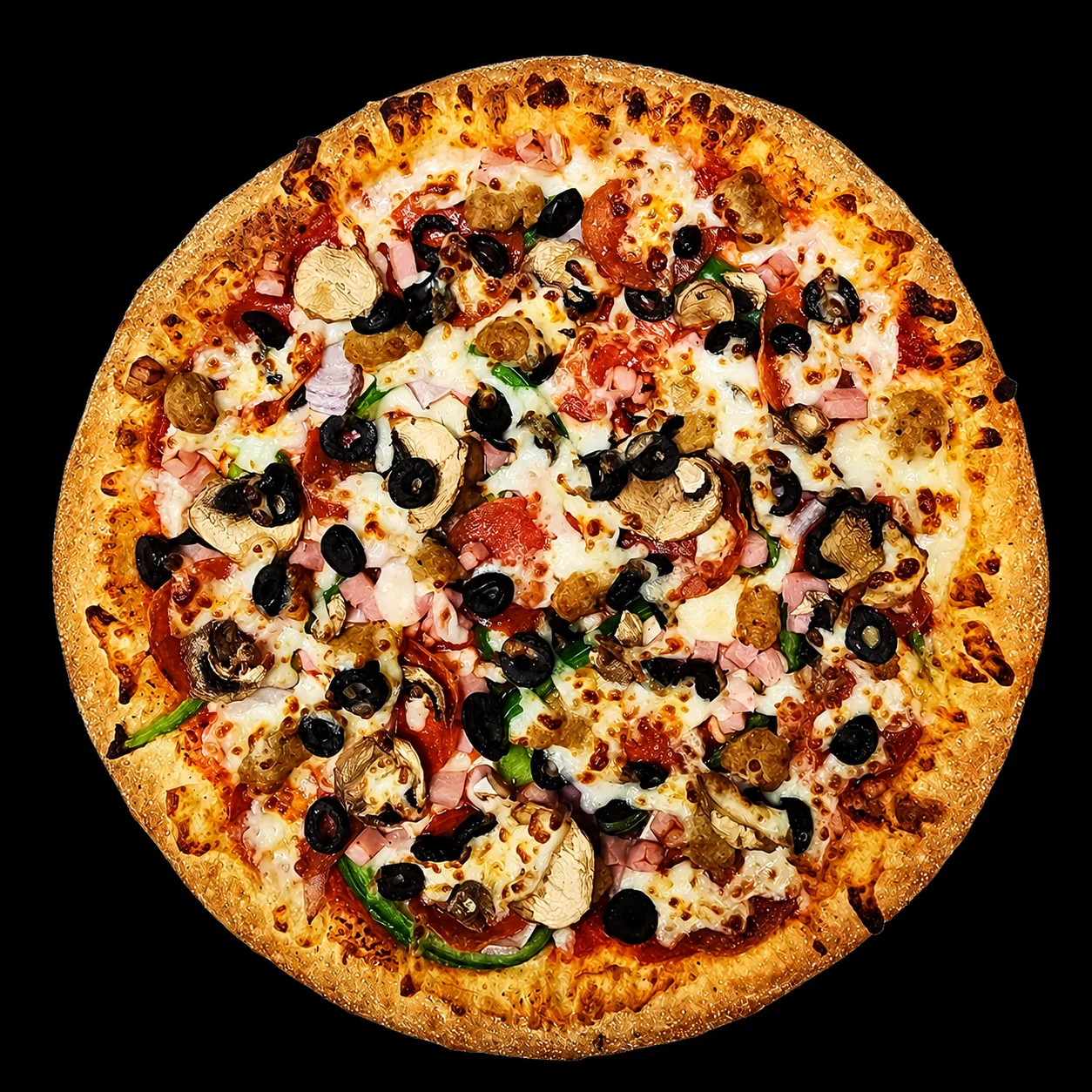 Loaded supreme pizza with various toppings