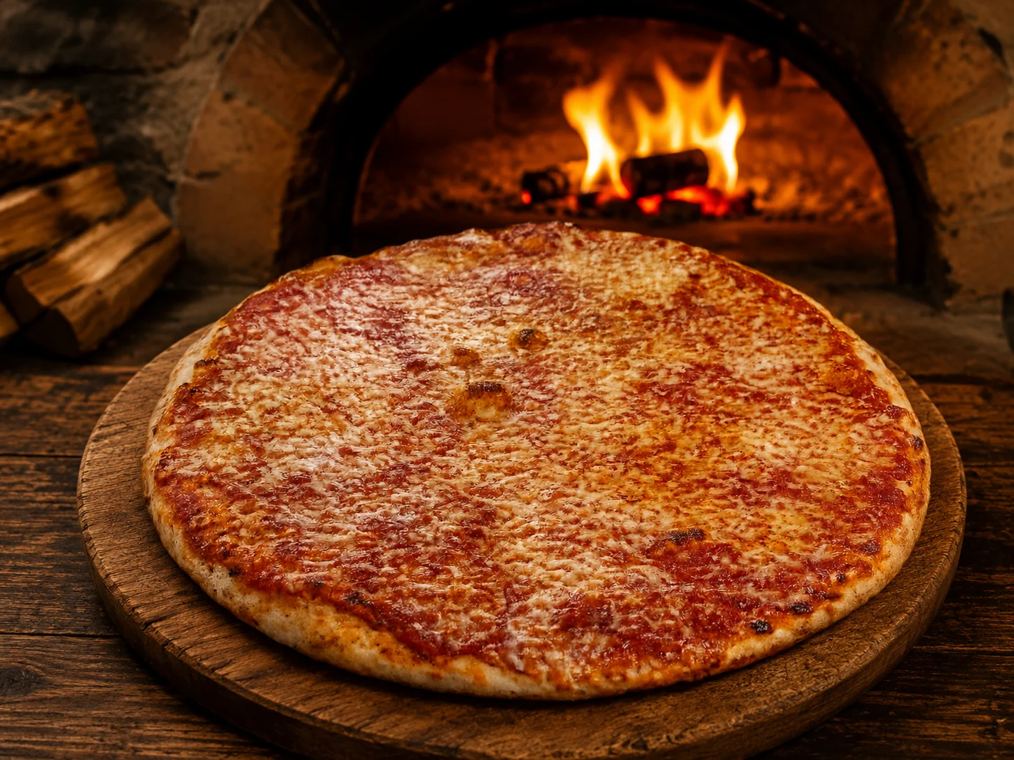 Margherita pizza fresh from a wood-fired oven