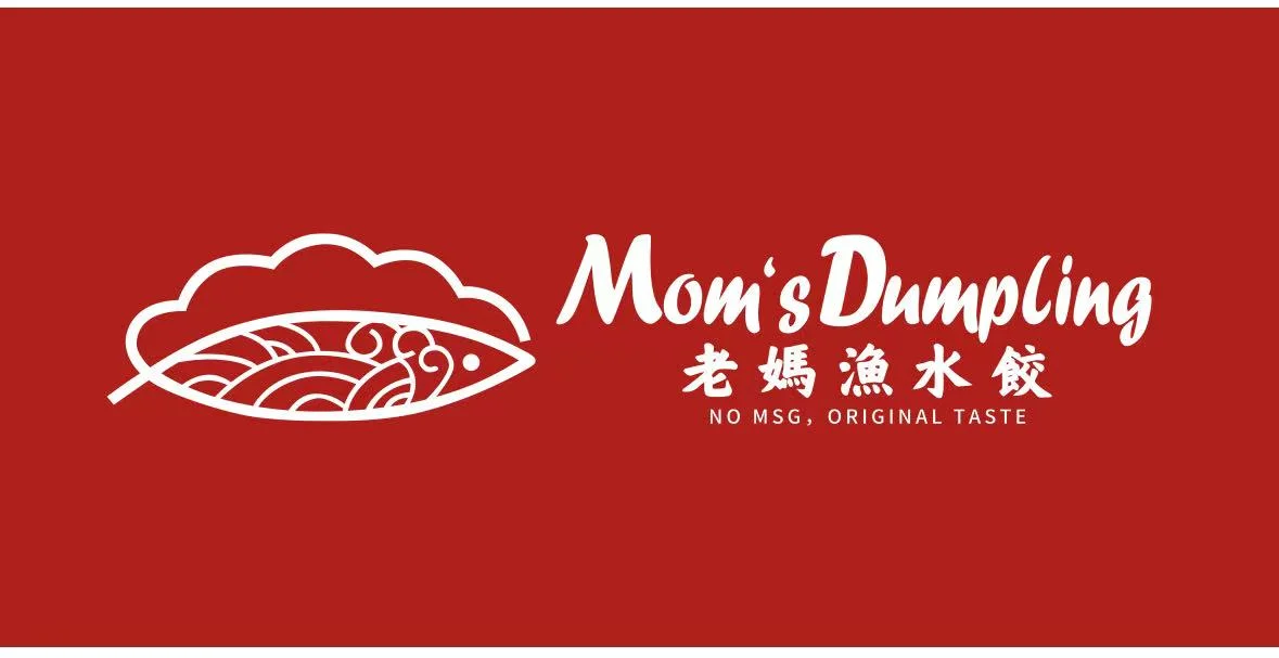 Logo of Mom's Dumpling featuring a fish and dumpling design.
