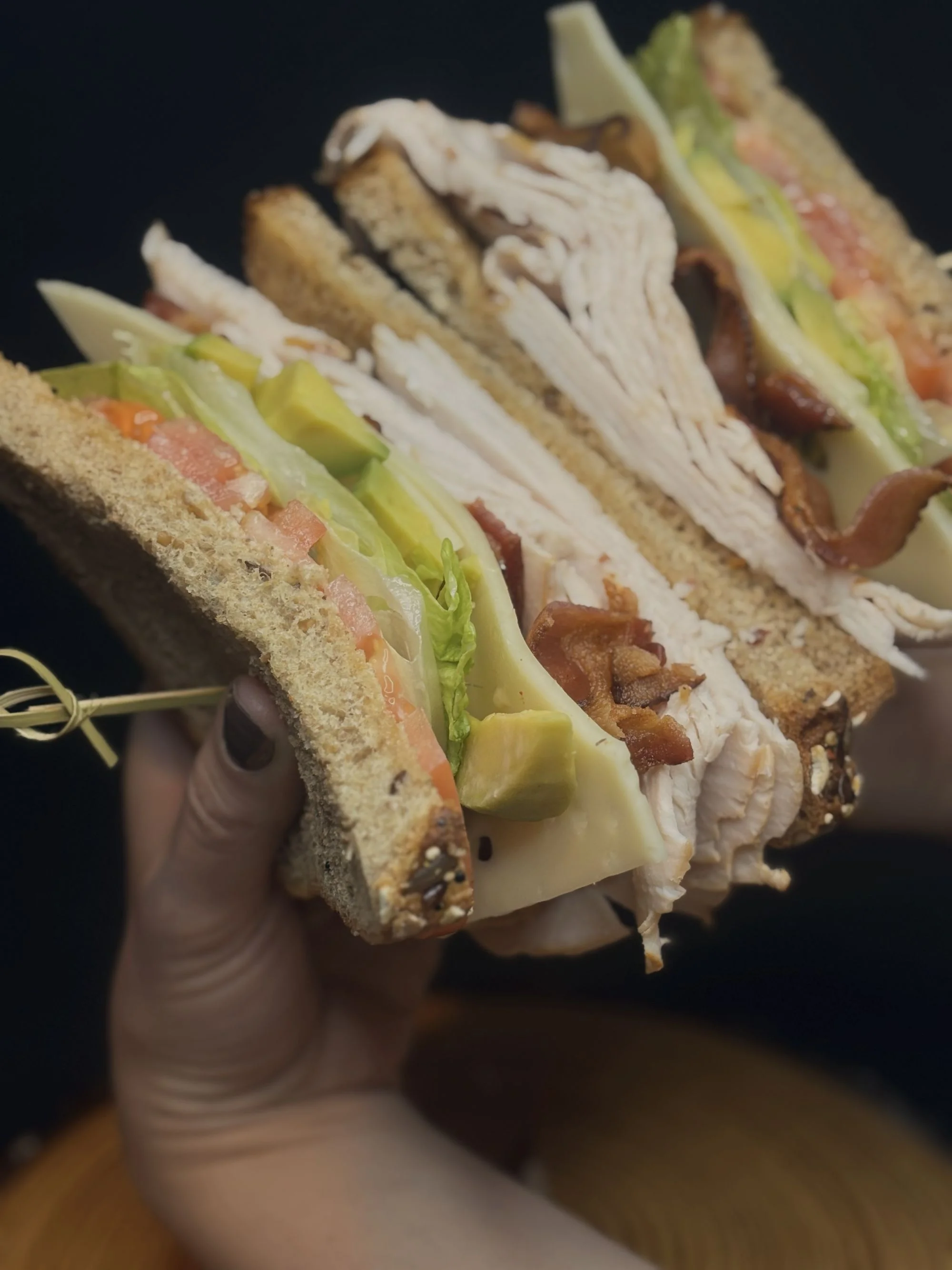 Classic club sandwich with turkey and bacon