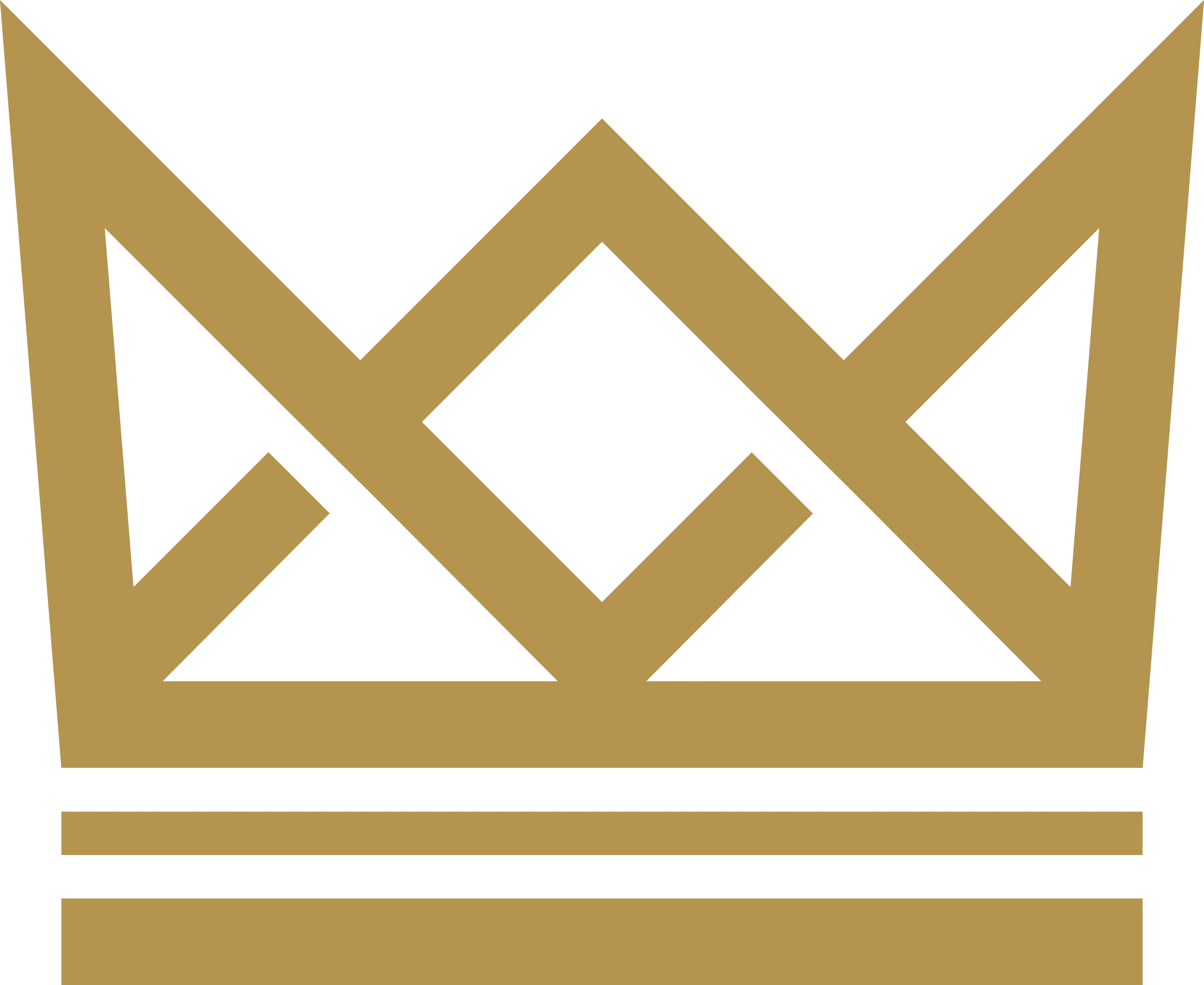 A gold and black crown logo with a geometric design.