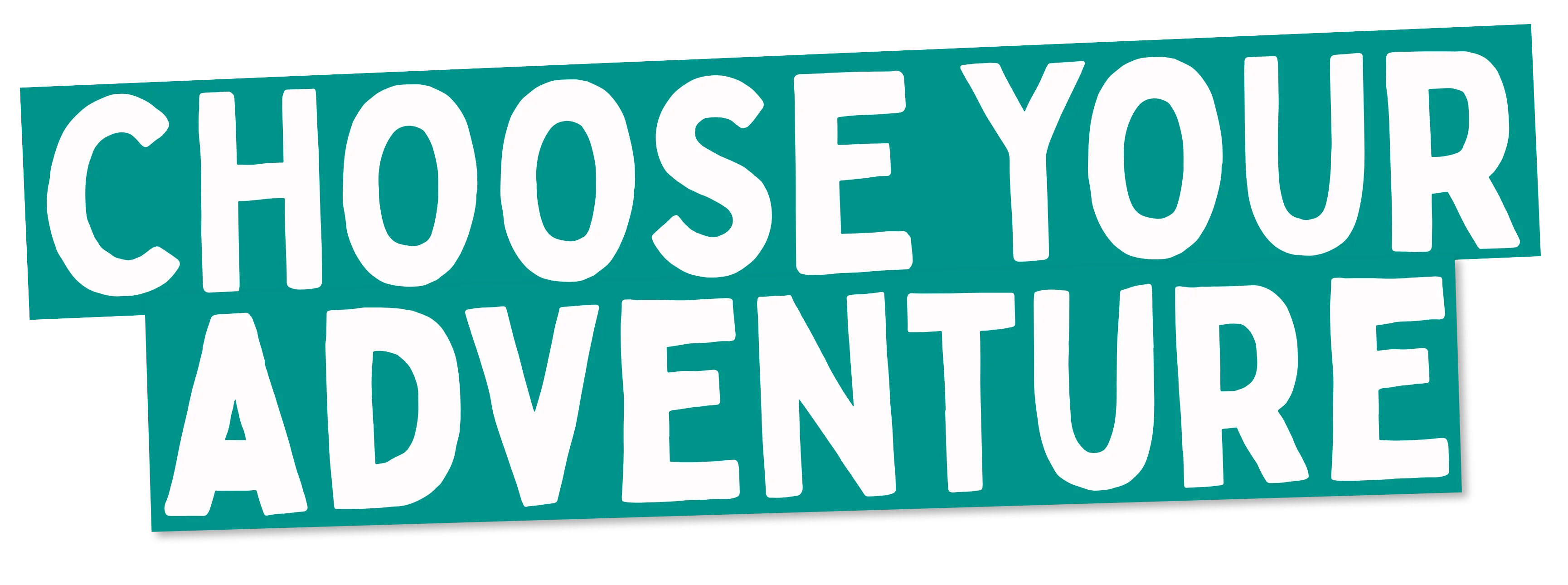 Choose Your Own Adventure title in bold, playful font