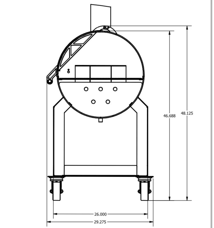 Technical drawing of a commercial kitchen appliance