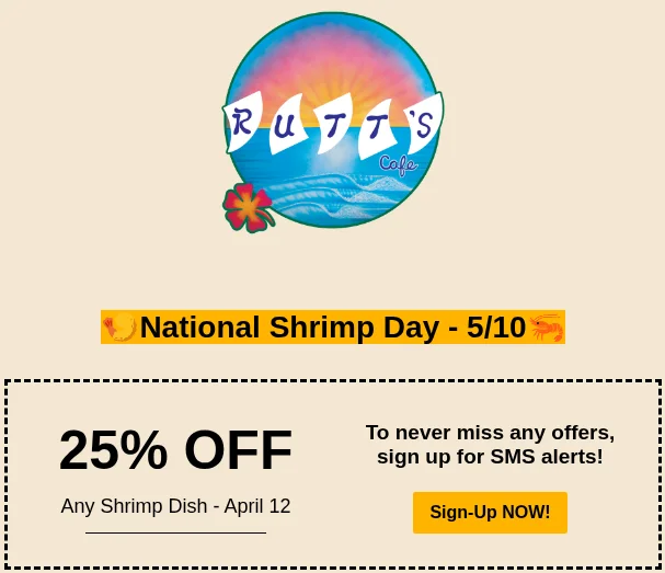 Celebratory graphic for National Shrimp Day with shrimp illustrations.
