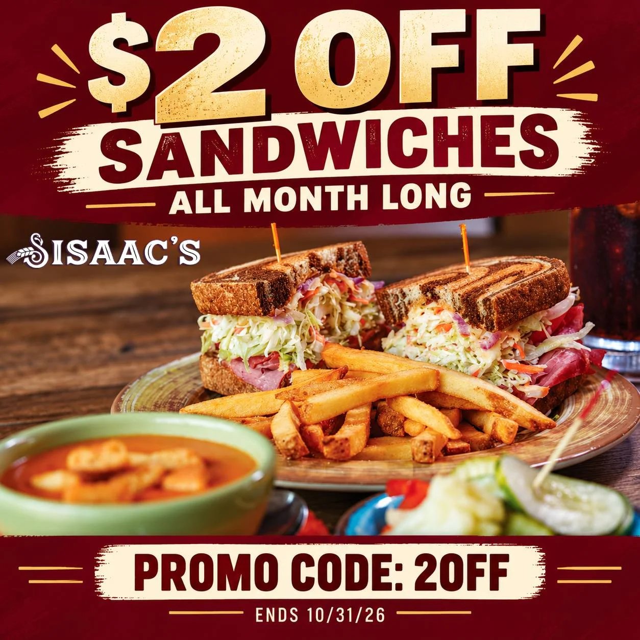 Restaurant sandwich platter with fries in promotional advertising graphic