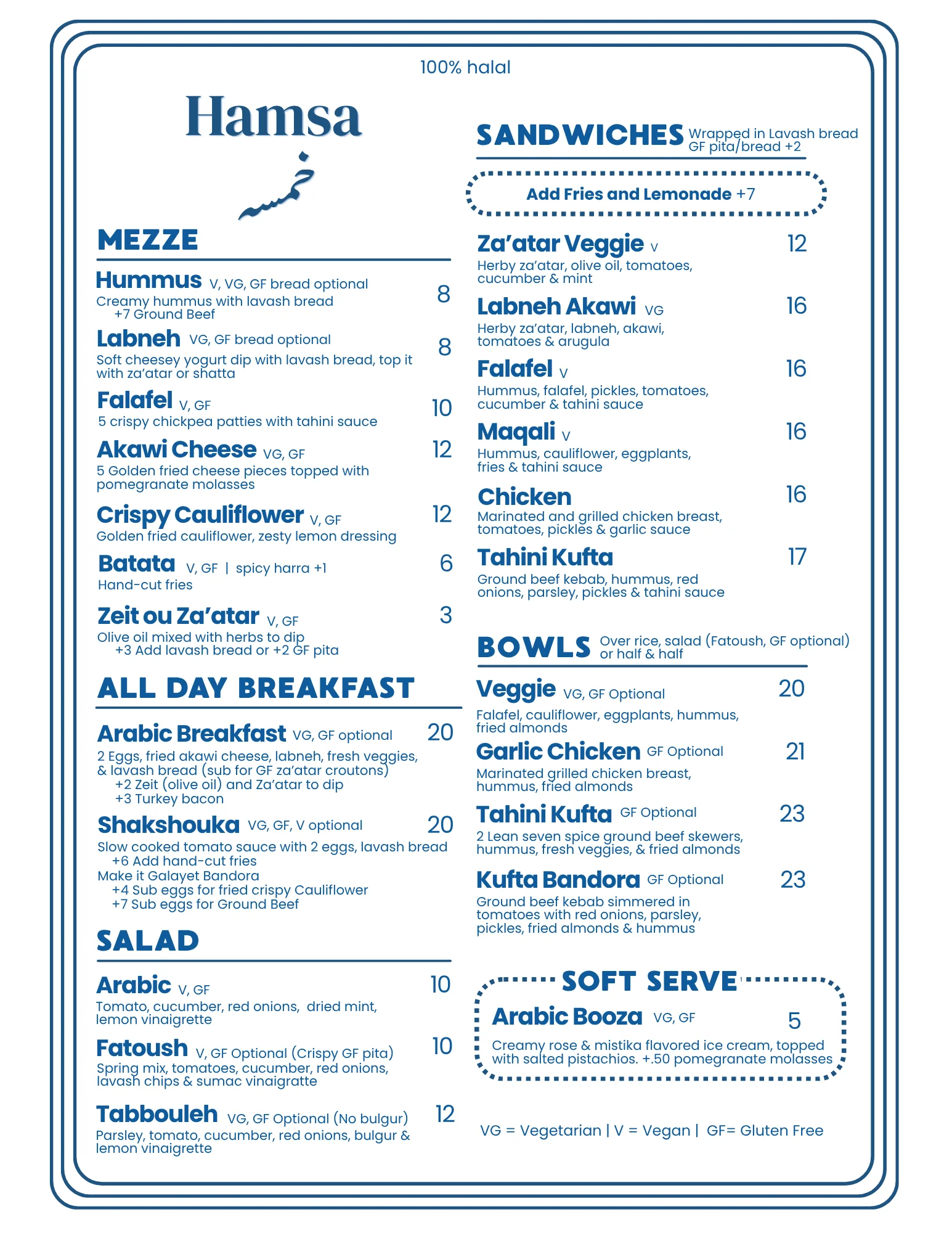 Mediterranean brunch menu featuring shakshuka and falafel