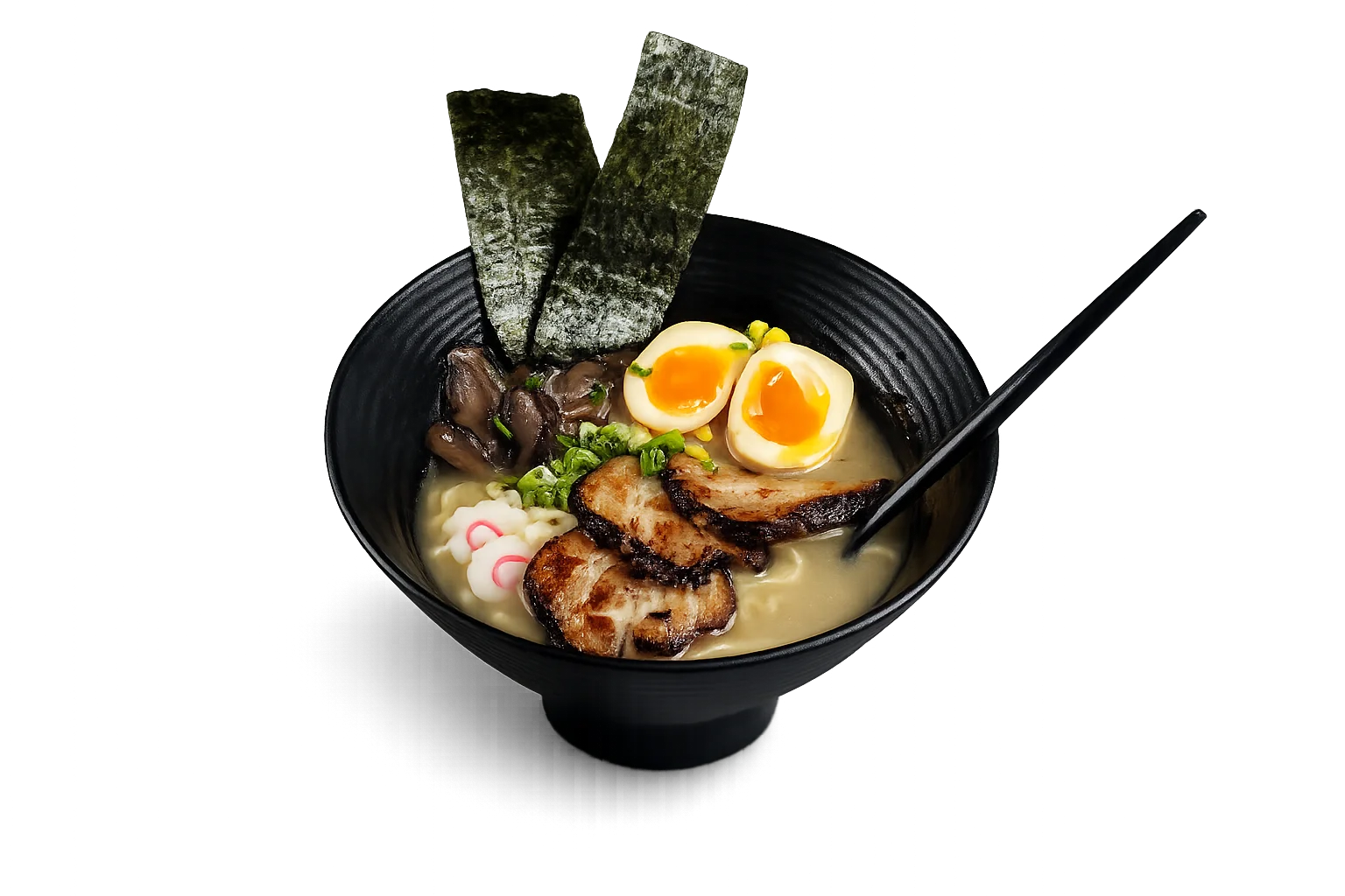 Japanese tonkotsu ramen with soft-boiled eggs