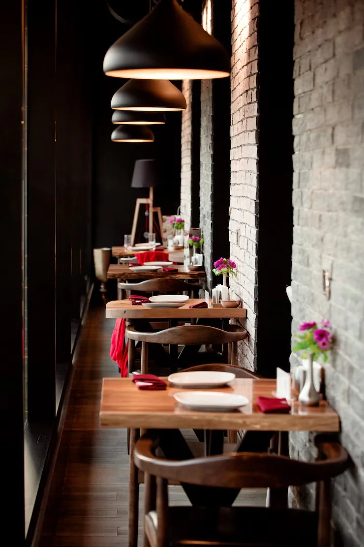 Cozy restaurant interior with modern decor and warm lighting