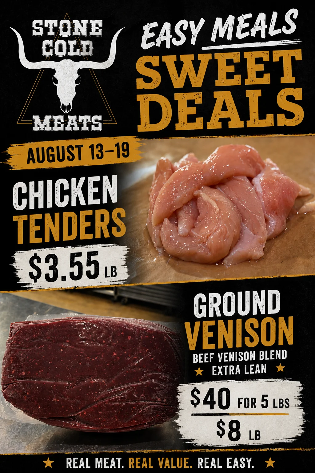 Anniversary sale poster for premium meats with various cuts and prices