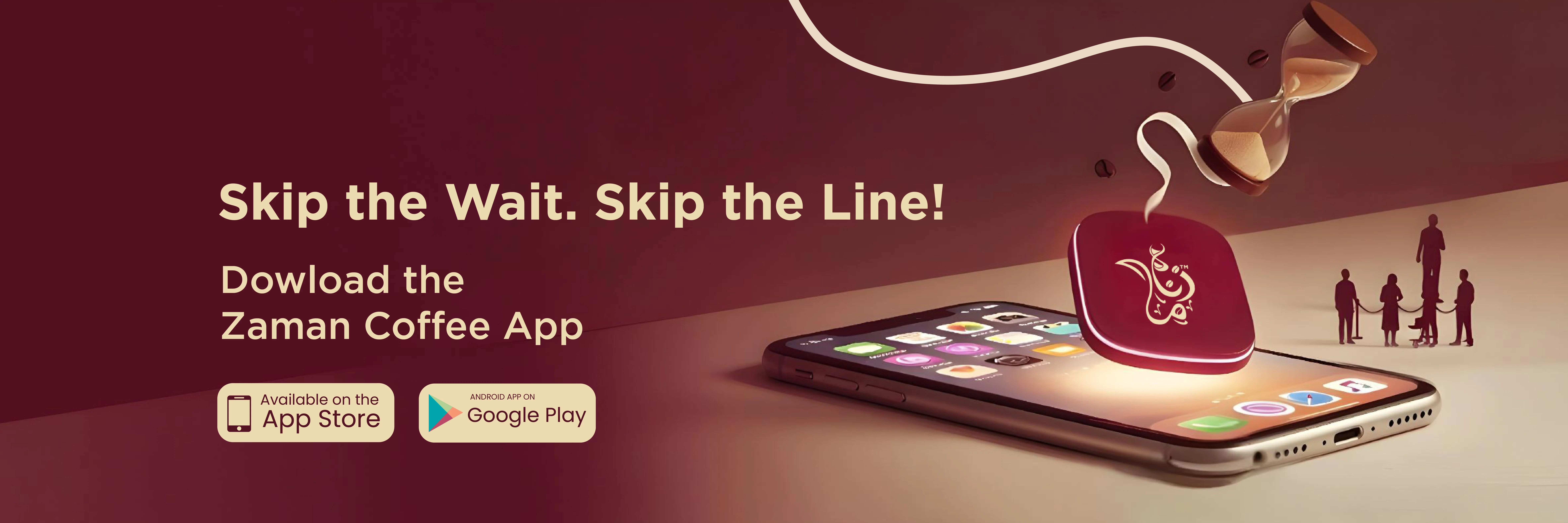 Promotional image for Zaman Coffee app with coffee theme