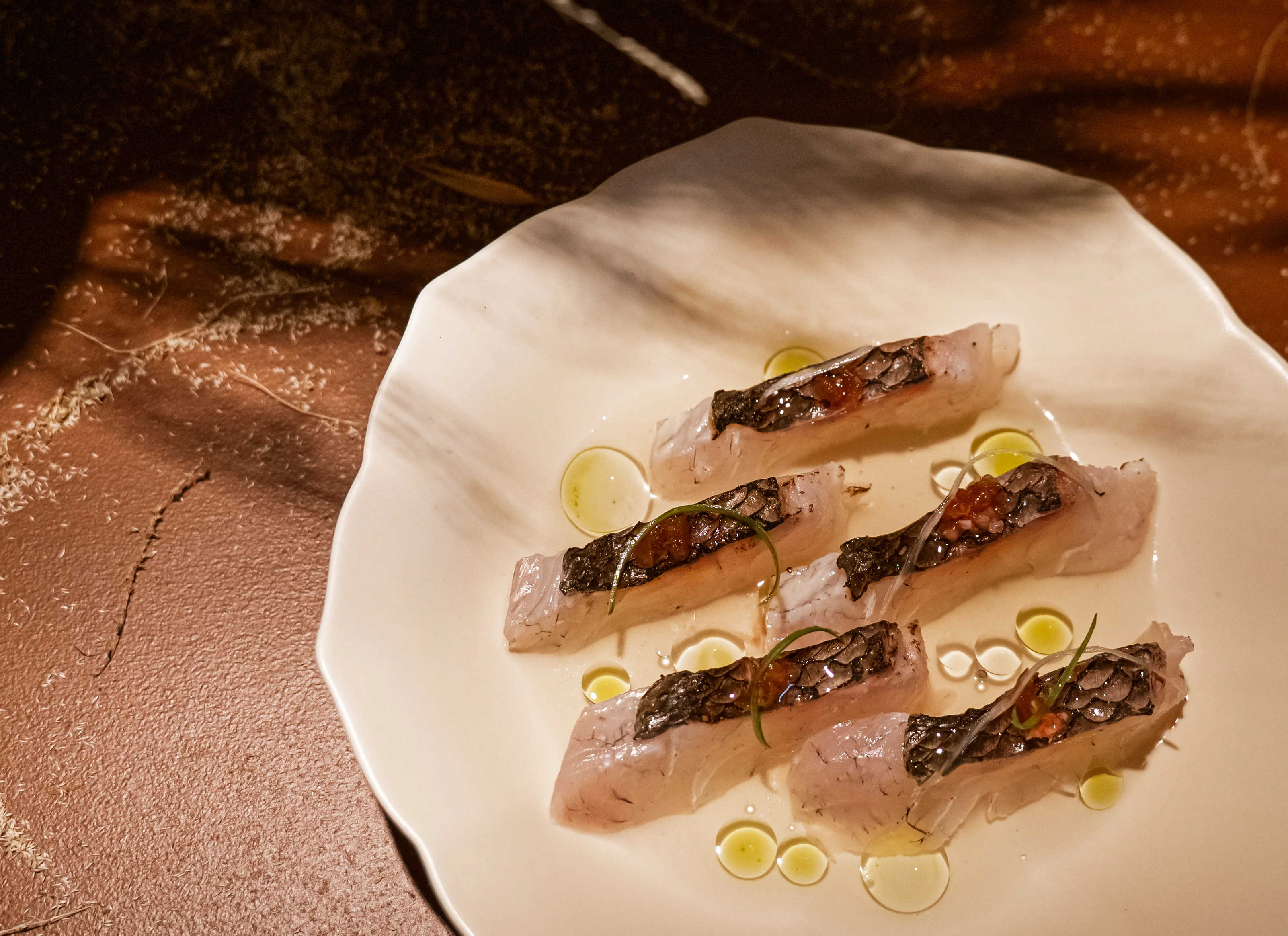 Japanese sushi rolls with fresh fish and seaweed