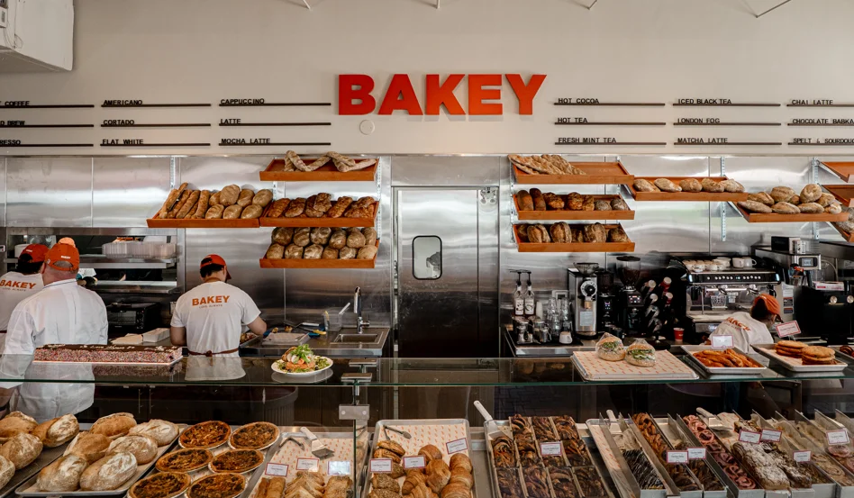 Exterior view of Bakey bakery with modern signage