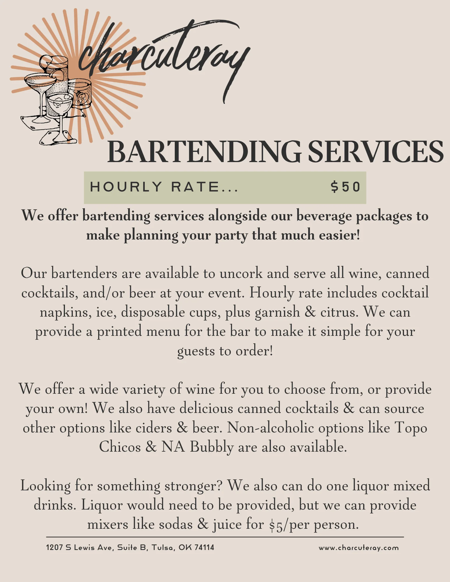 Bartending services at a stylish event with cocktails and wine