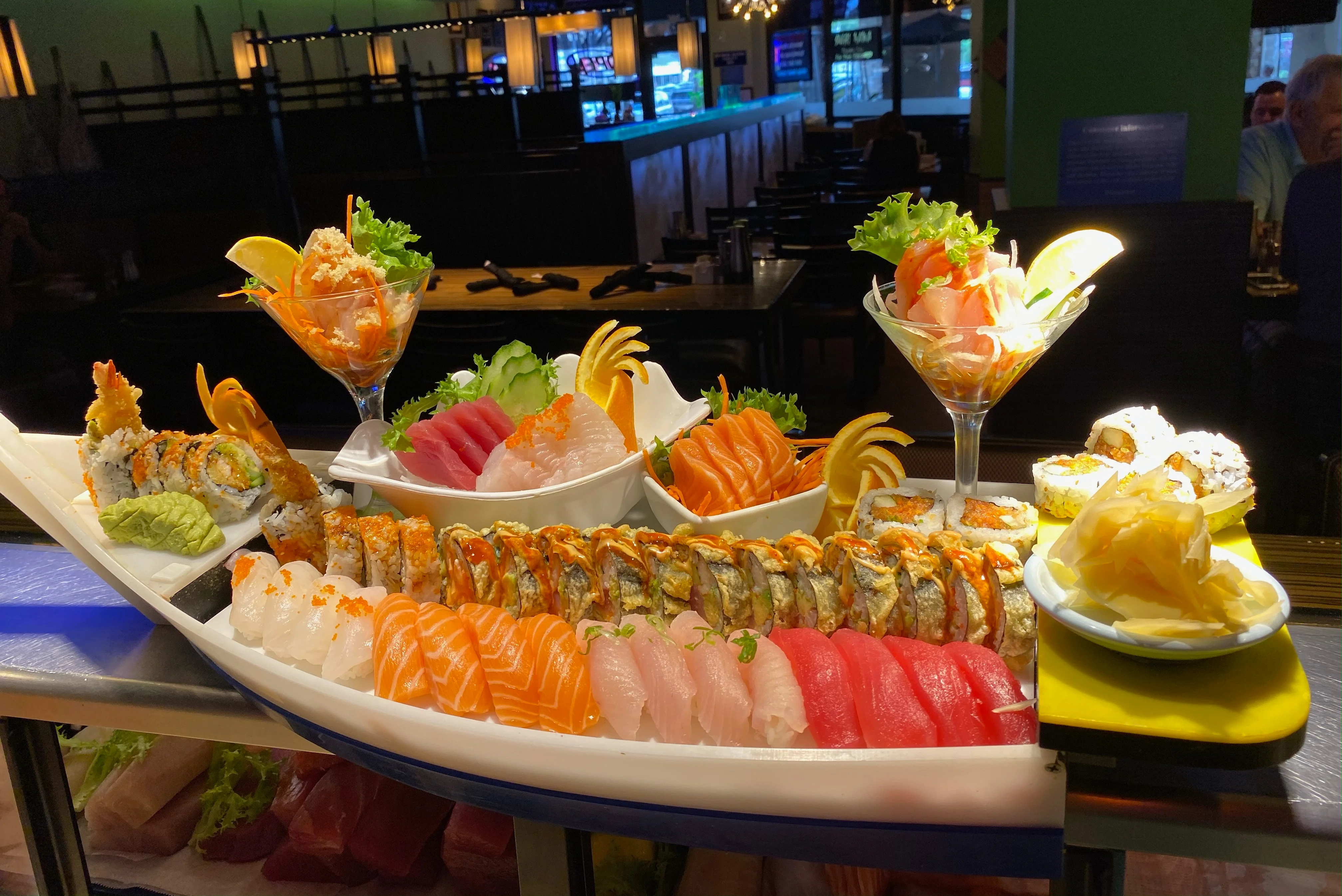 Assorted Japanese sushi platter with sashimi and rolls