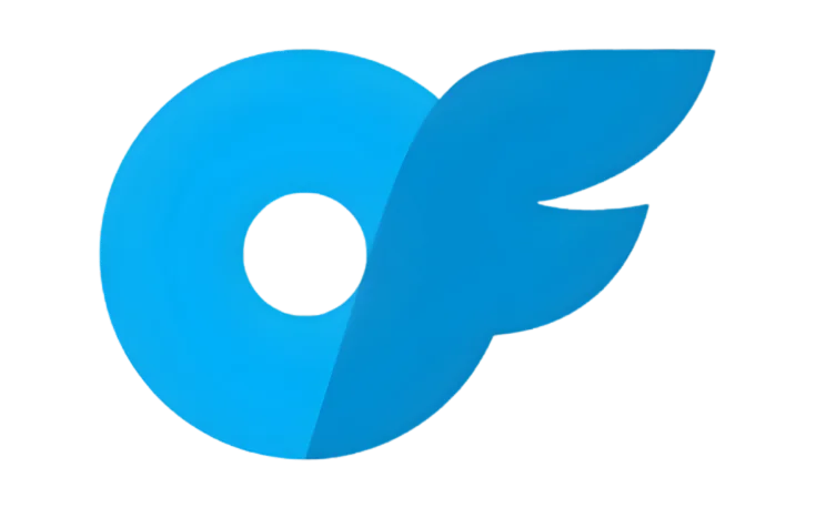 Stylized logo featuring a blue circular design with a wing element
