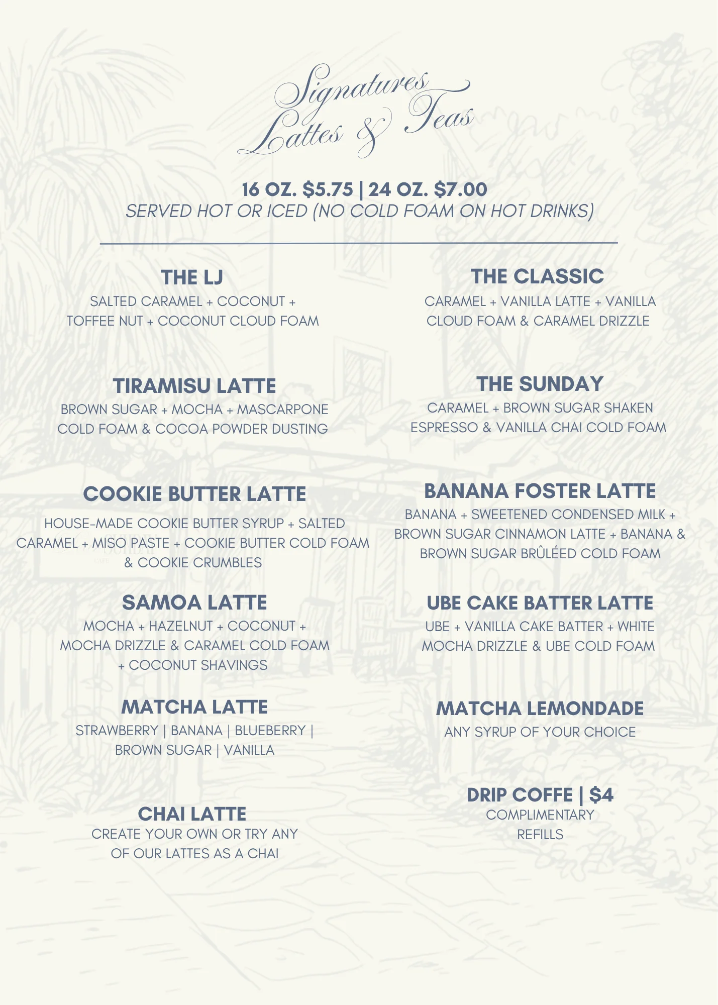 A variety of coffee drinks displayed on a wooden table.