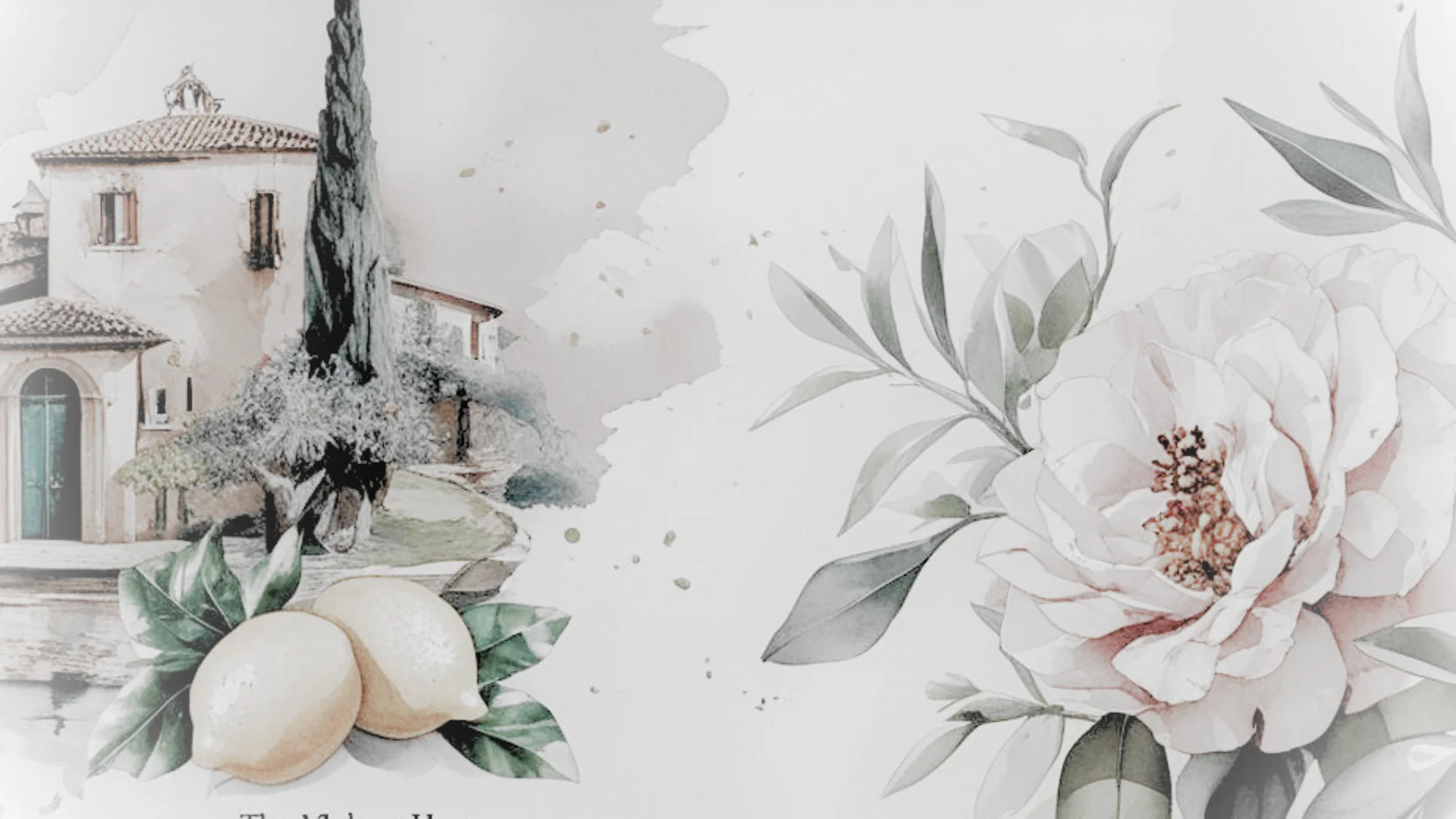 Artistic depiction of a rustic Italian villa with lemons and flowers