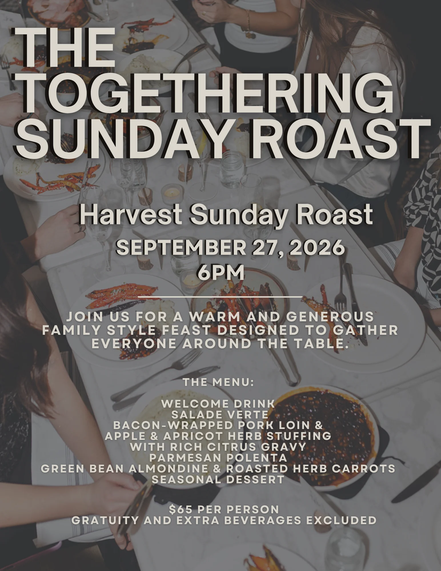 Family-style Sunday roast dinner gathering