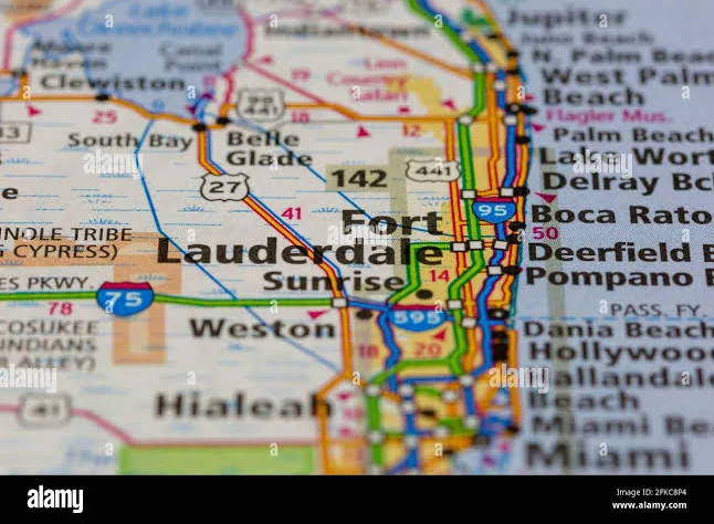 Map highlighting Fort Lauderdale and surrounding areas in Florida