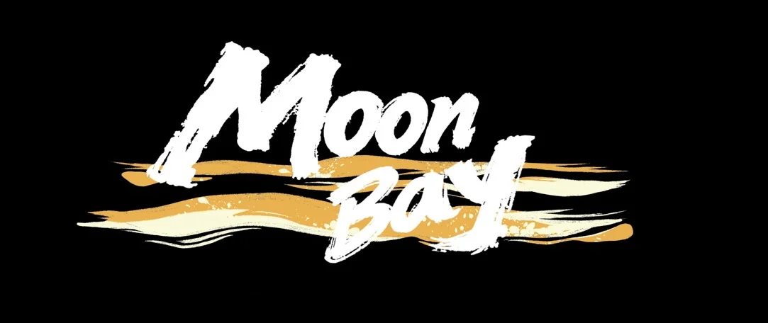Logo design for Moon Bay restaurant with artistic brush strokes