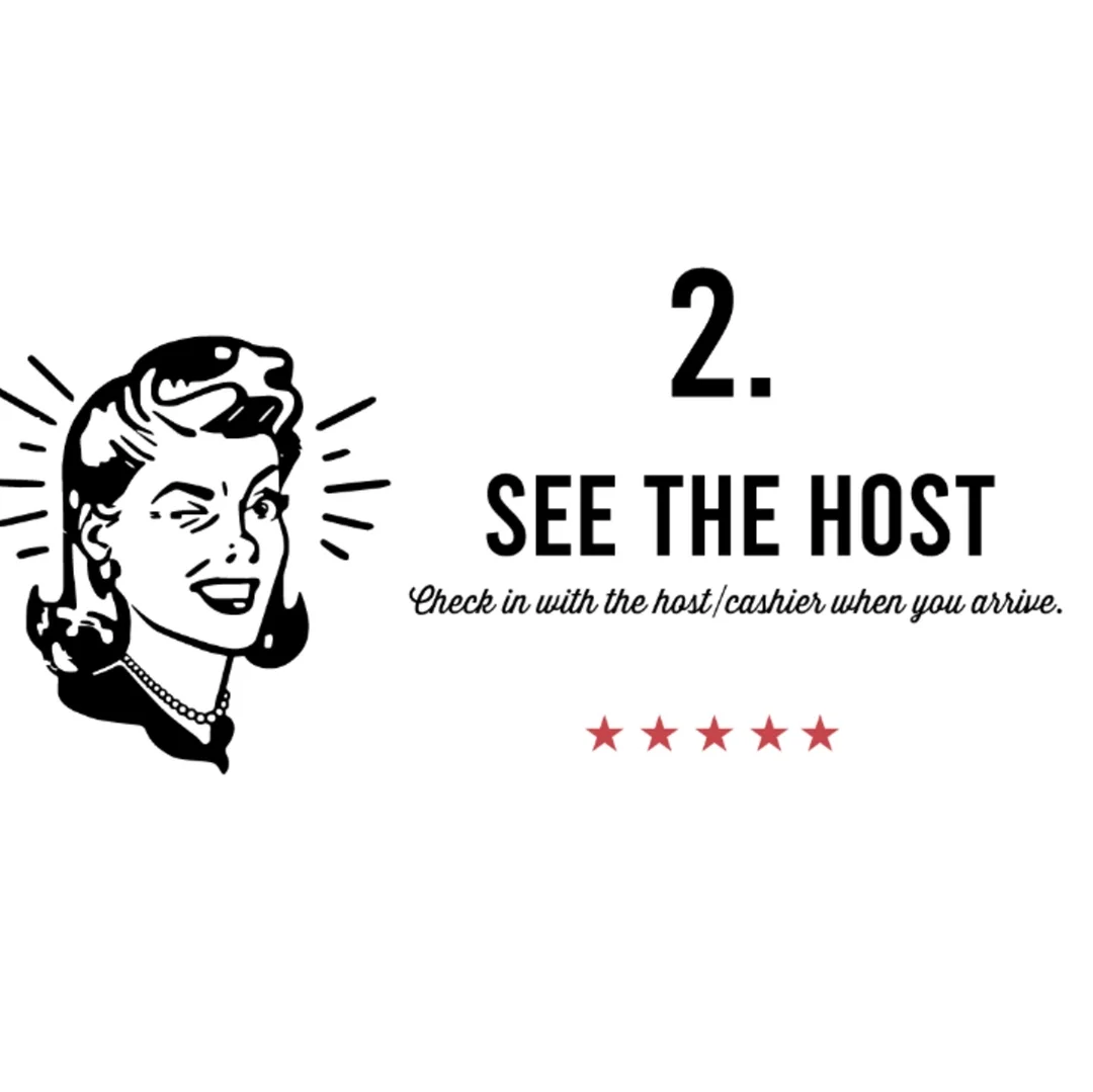 Instructional graphic for restaurant check-in process