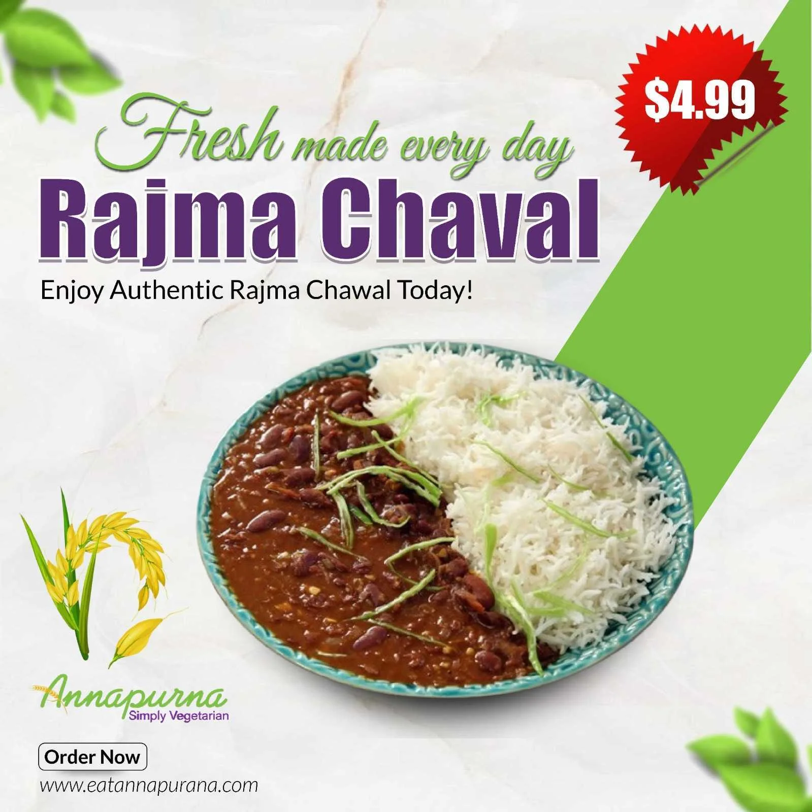 Authentic Indian Rajma Chawal served with basmati rice