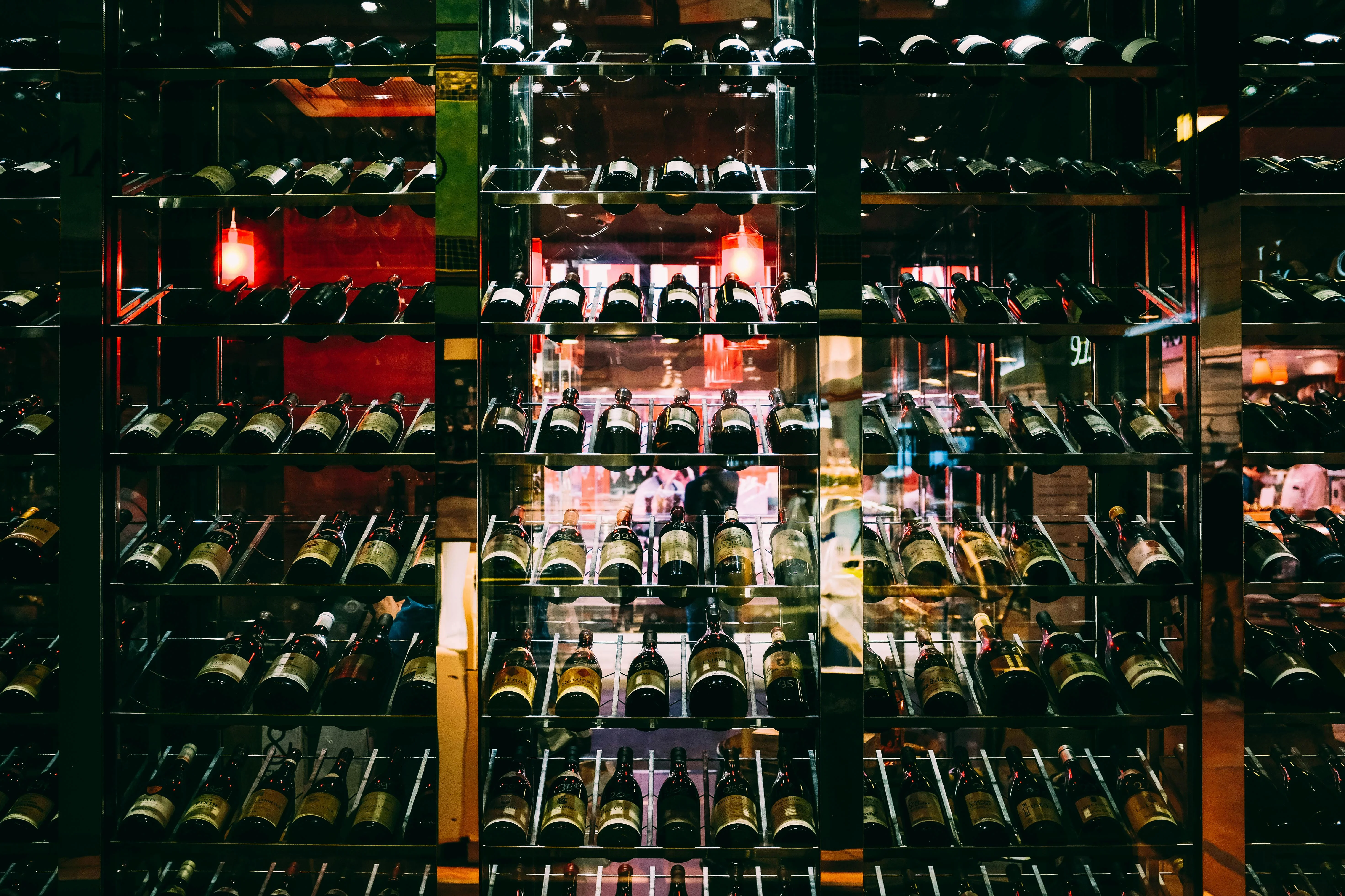 Wine display in a modern restaurant cellar