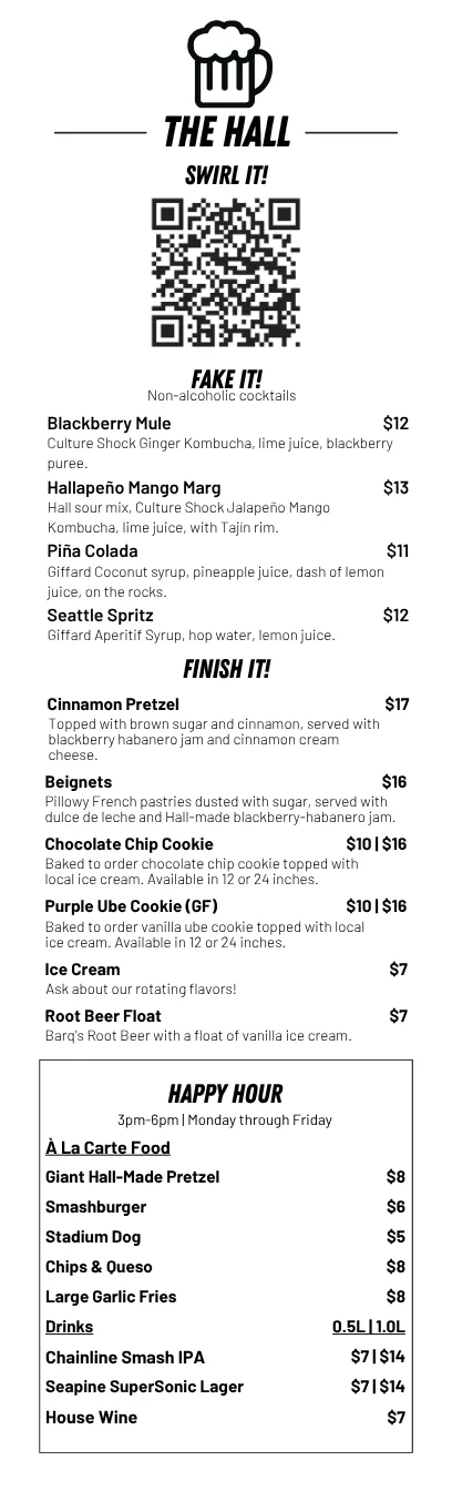 Wine and dessert menu at a casual dining restaurant
