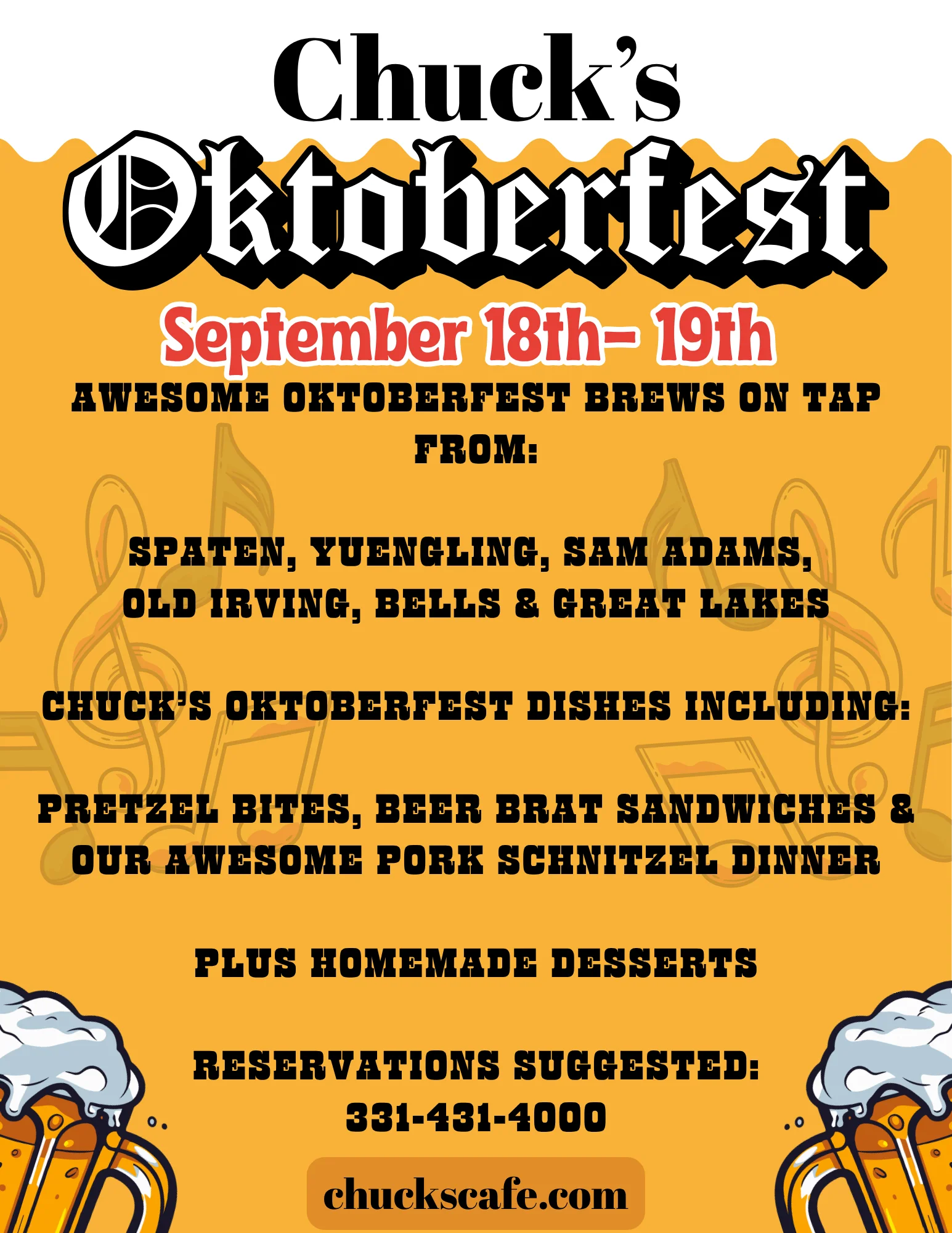 Oktoberfest celebration poster with beer and food offerings