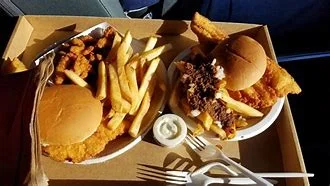 Southern-style fish and chips with sliders and fries
