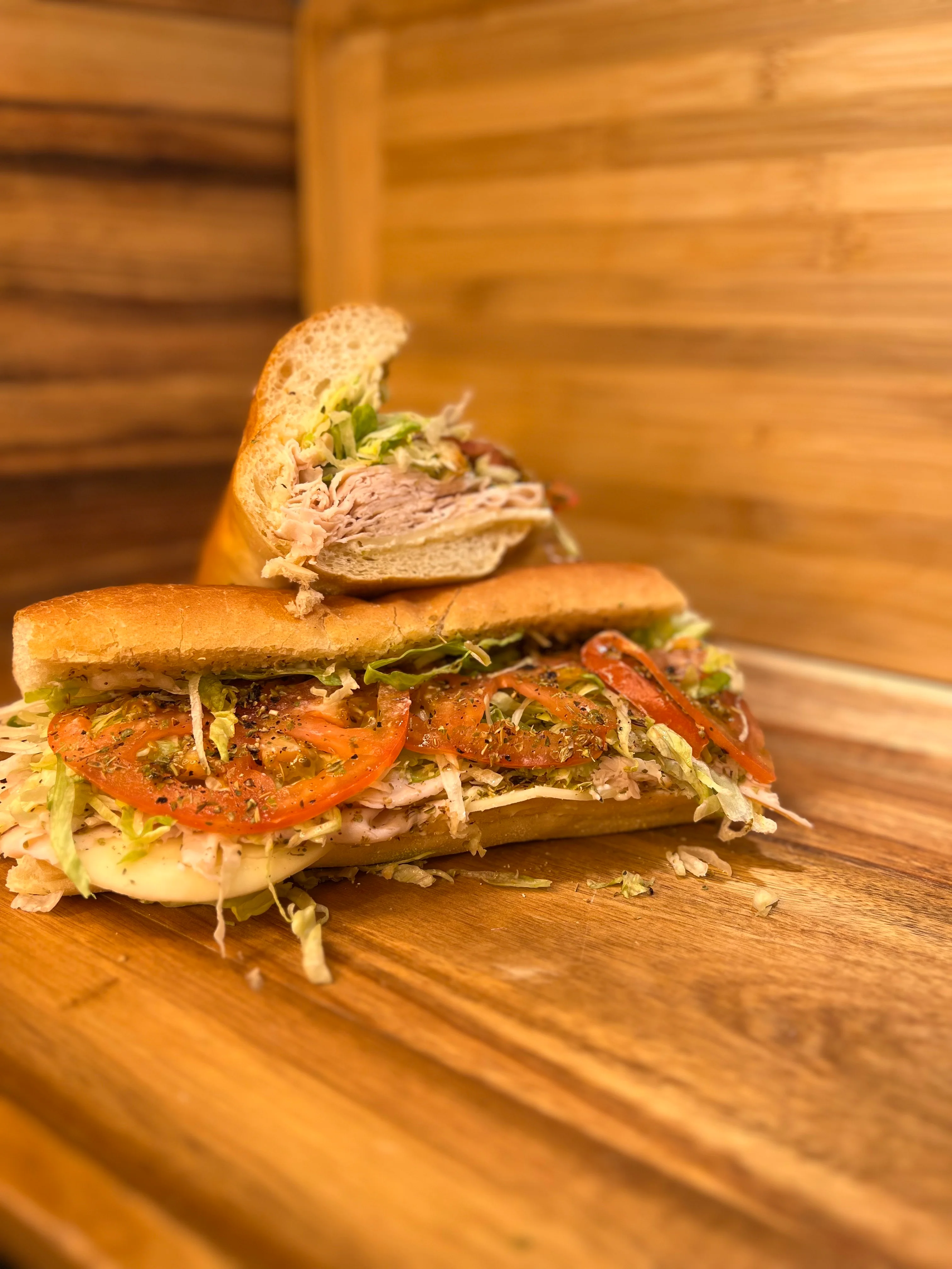 Classic Italian sub sandwich with turkey and fresh vegetables