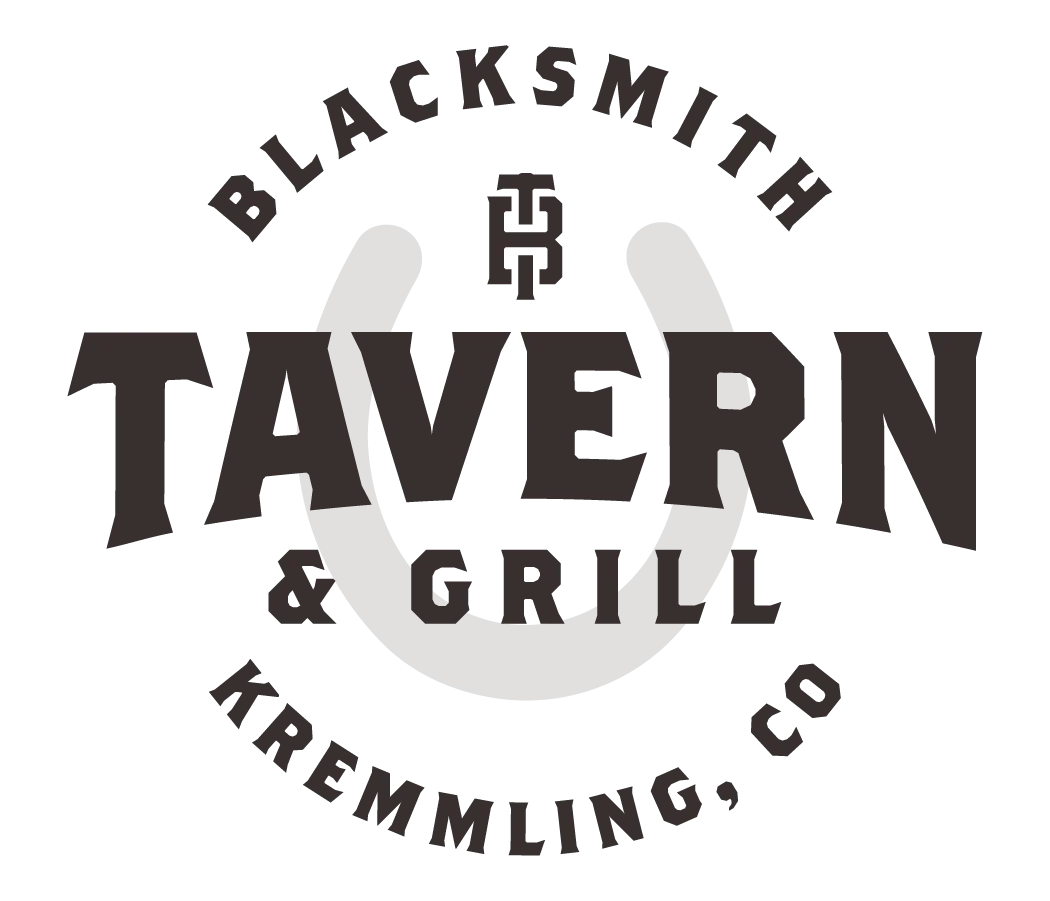 A logo featuring the words 'Blacksmith Tavern & Grill' surrounded by a horseshoe design, indicating a restaurant in Kremmling, Colorado.