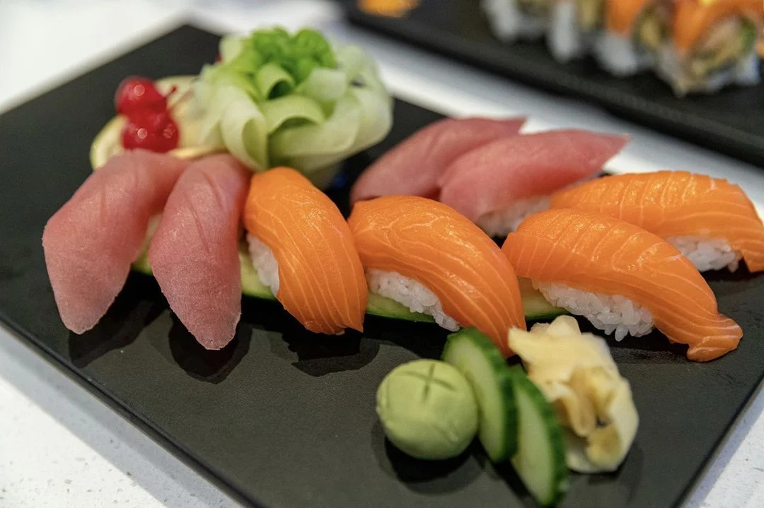 Assorted sushi platter featuring nigiri and sashimi