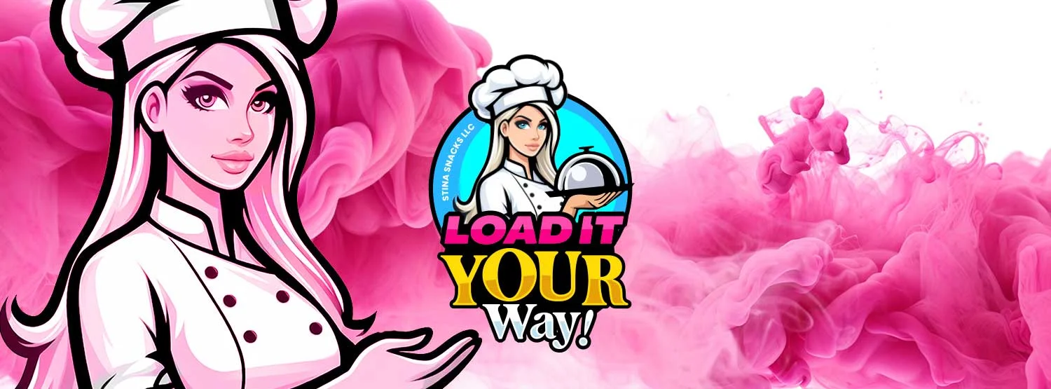 Chef character logo with vibrant pink background