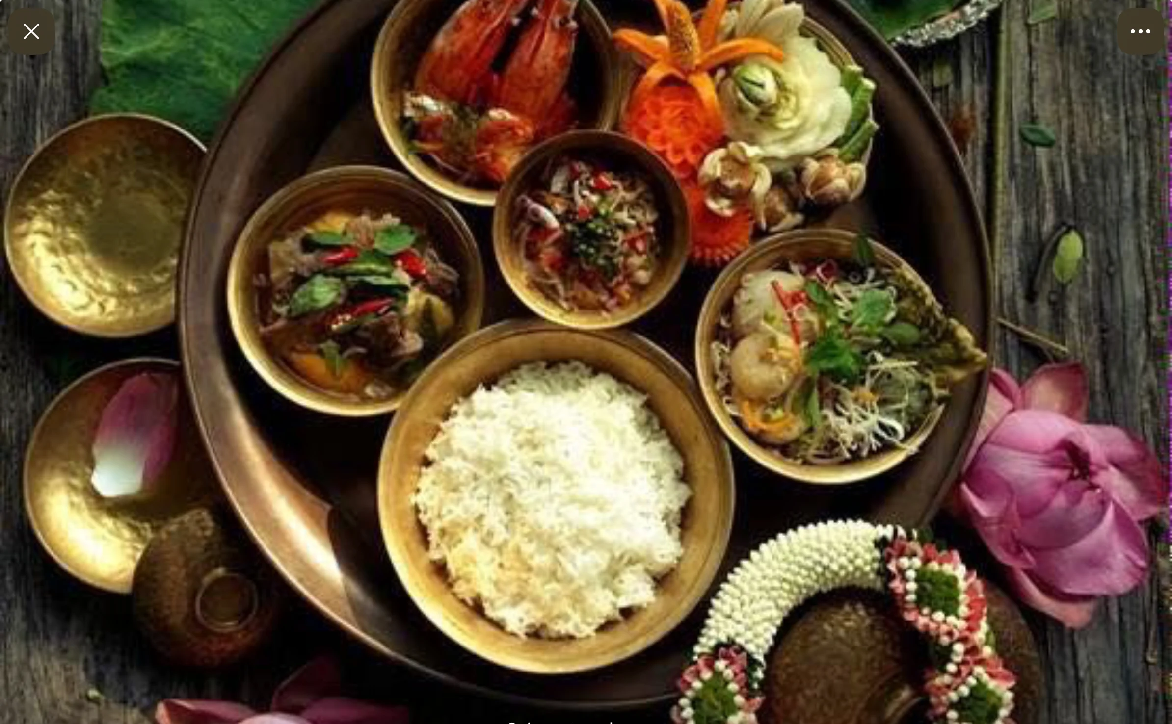 Traditional Thai meal with rice and assorted dishes