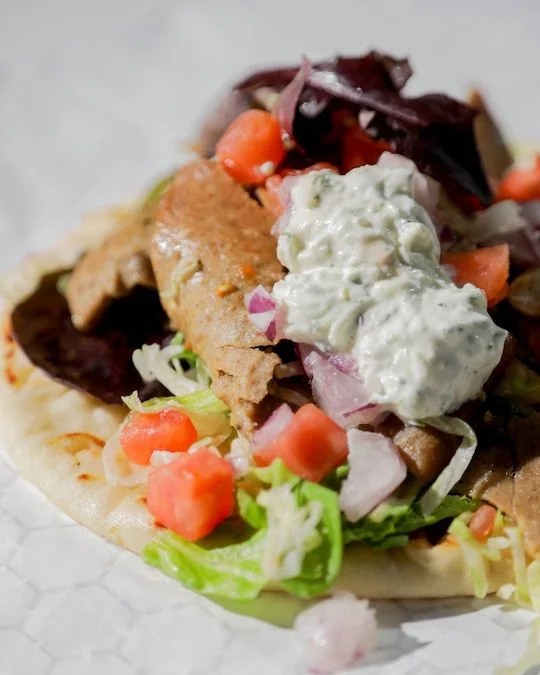 Delicious Mediterranean döner kebab wrapped in flatbread